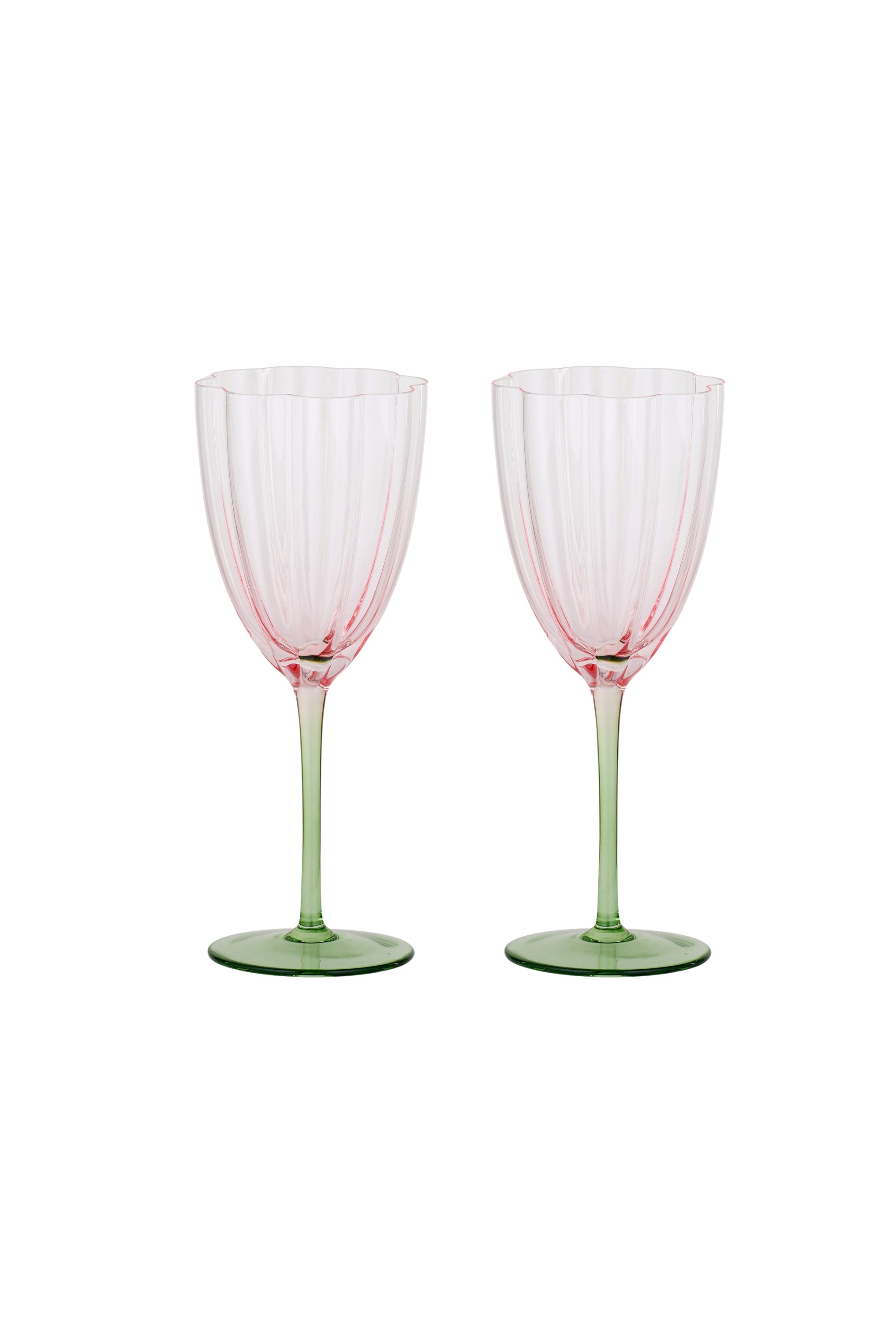 Tulip Wine Glasses Set/2 Pink/Green - Magpie Style