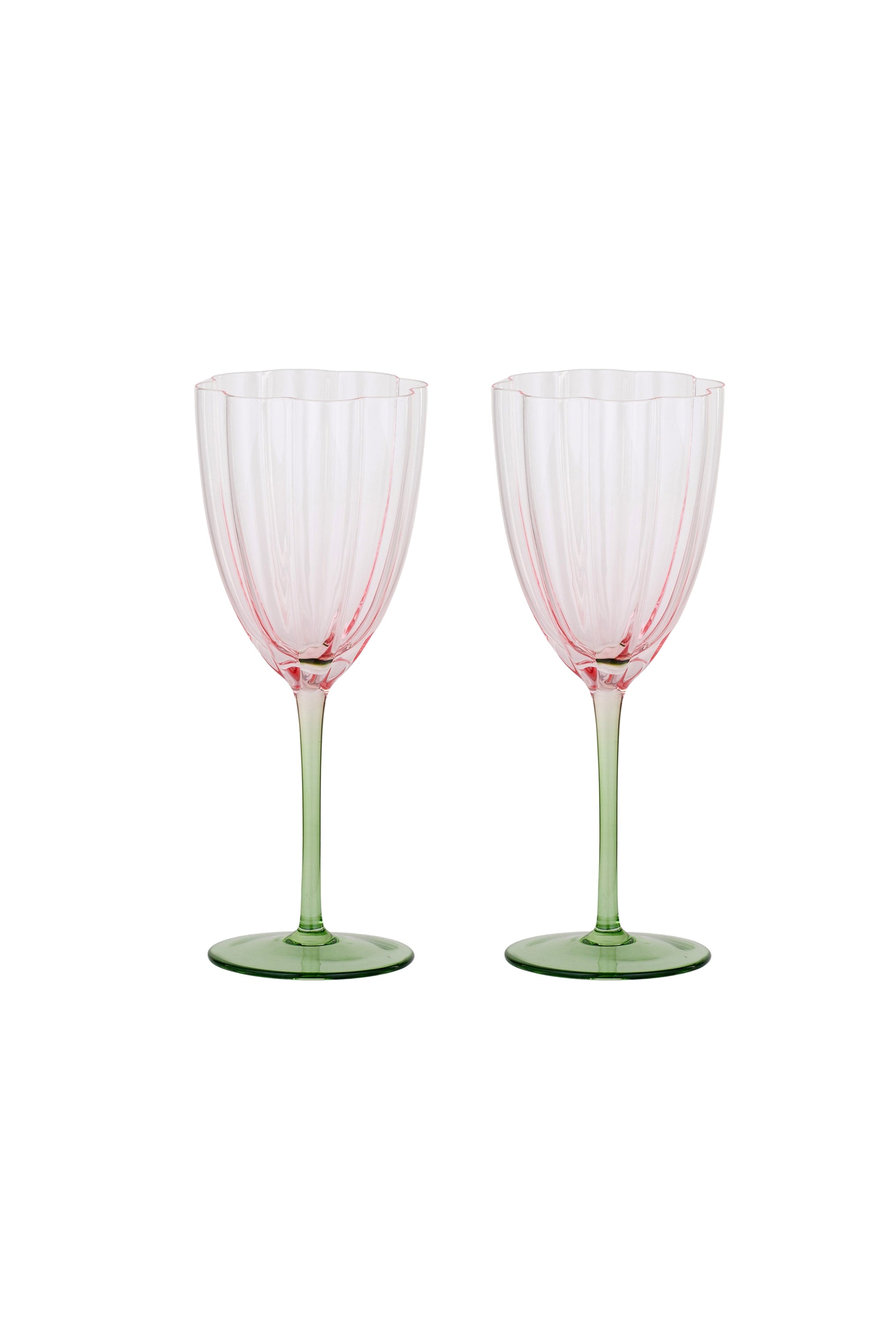 Tulip Wine Glasses Set/2 Pink/Green - Magpie Style