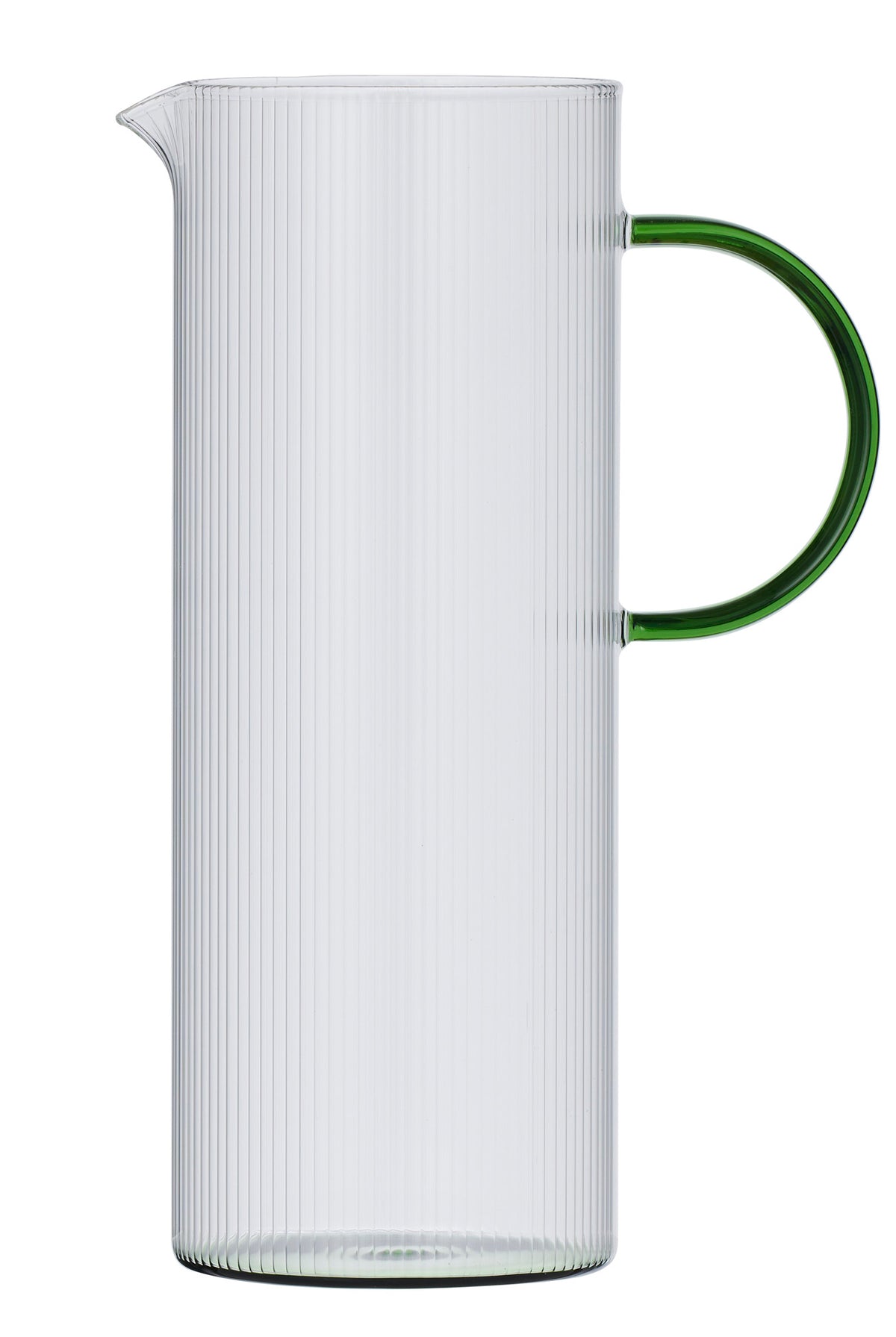 Ribbed Glass Jug with Green Handle