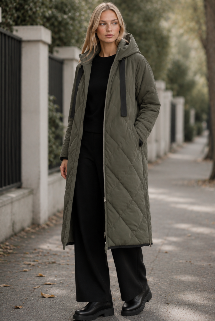 TIRELLI Diamond Quilt Puffer Coat - Steel - Magpie Style