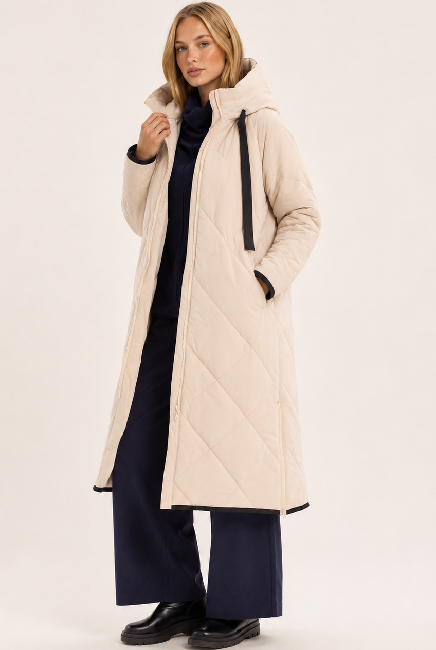 TIRELLI Diamond Quilt Puffer Coat - Cream - Magpie Style