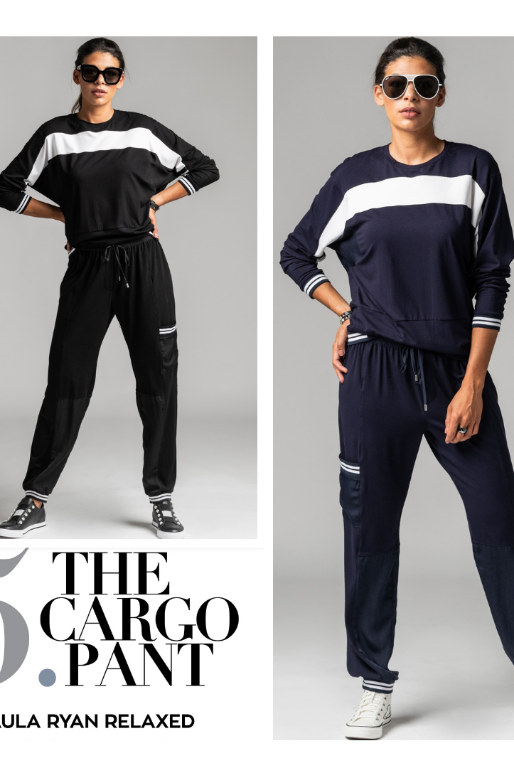 PAULA RYAN RELAXED Panelled Cargo Pant - Viscose Jersey - Black/White - Paula Ryan