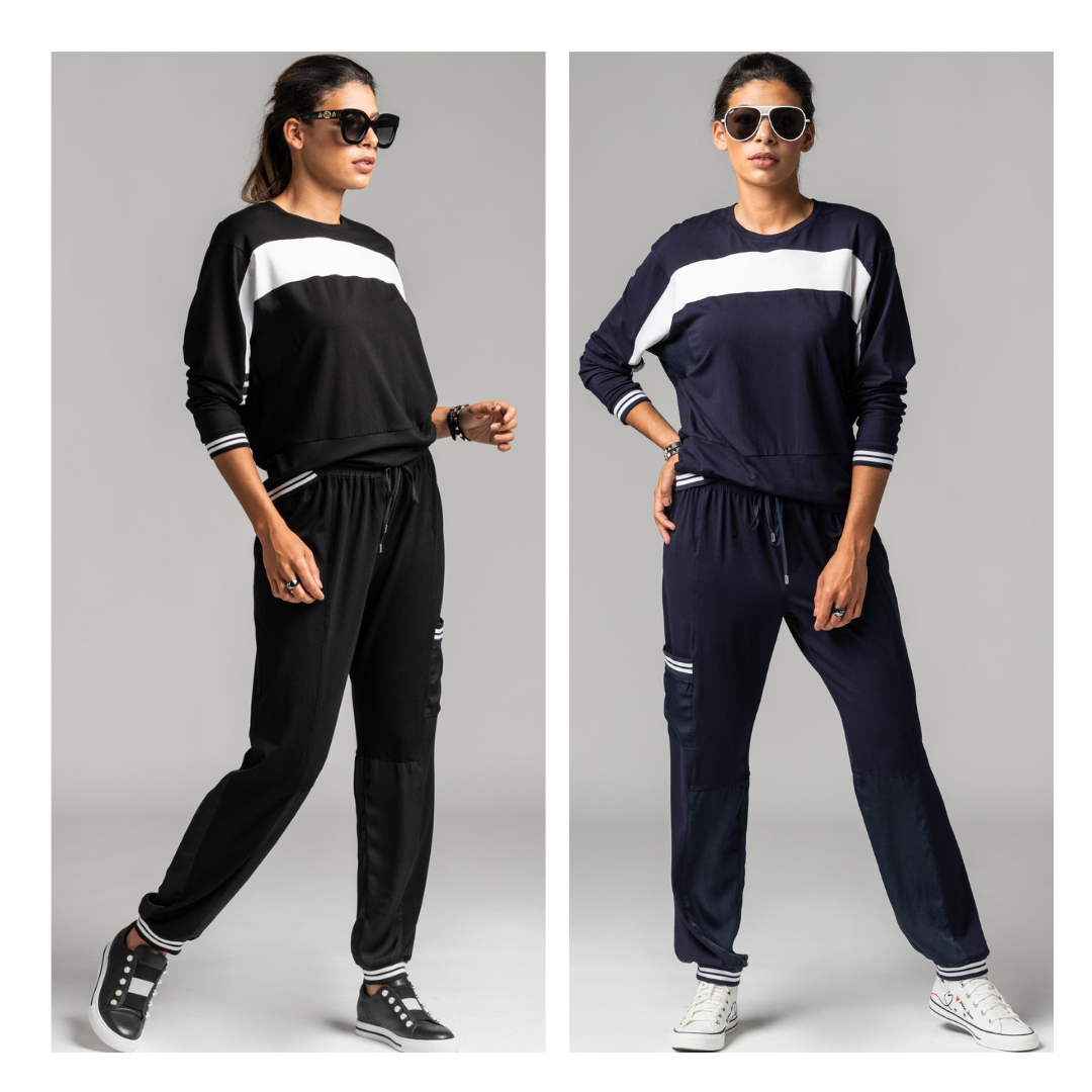 PAULA RYAN RELAXED Panelled Cargo Pant - Viscose Jersey - Black/White - Paula Ryan