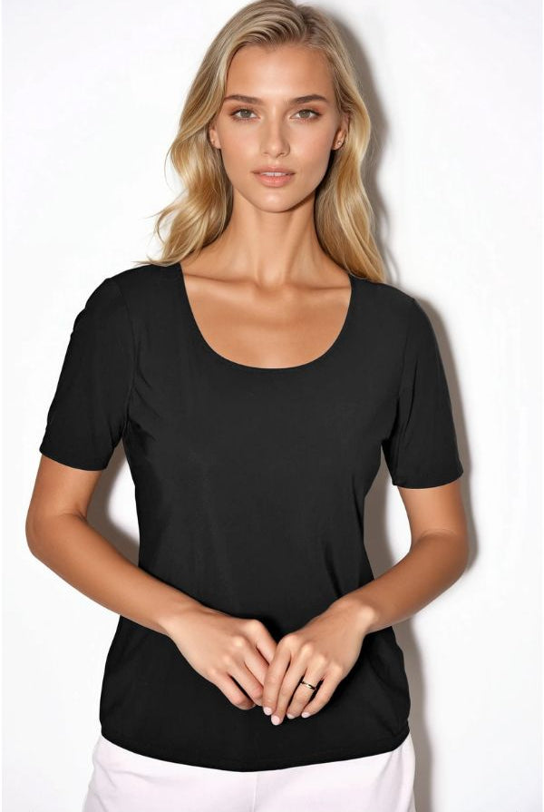 PAULA RYAN Scoop Neck Body Tee - Black Microjersey - Paula Ryan
