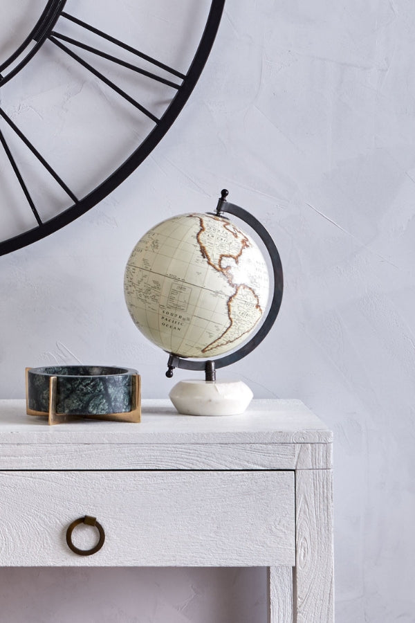 Milas World Globe - White/White Marble - Magpie Style