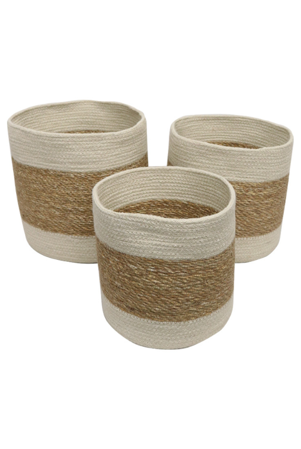 Seagrass Natural & White Storage Basket - Large - Magpie Style