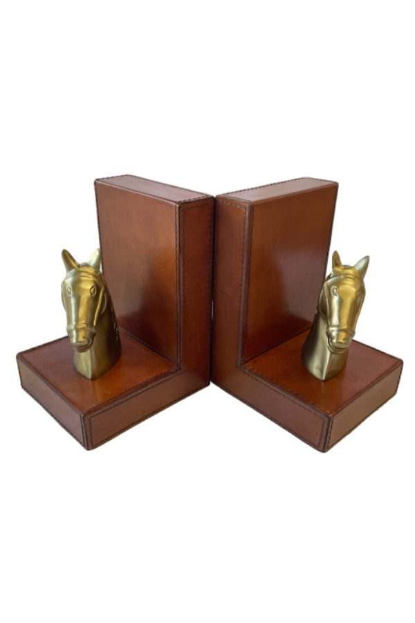 Bookends Aged Dark Leather with Horse - Magpie Style