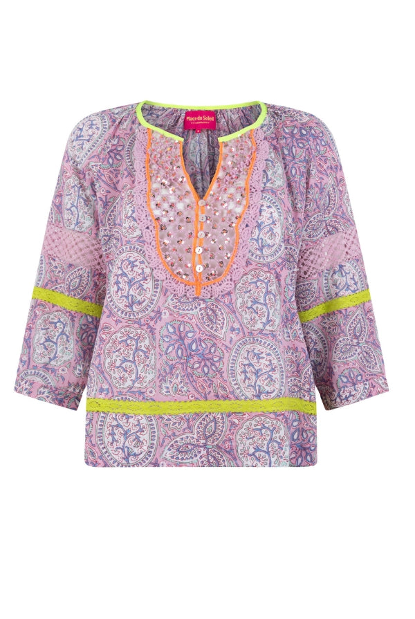 PLACE DU SOLEIL Madeline Blouse - Multi - Magpie Style