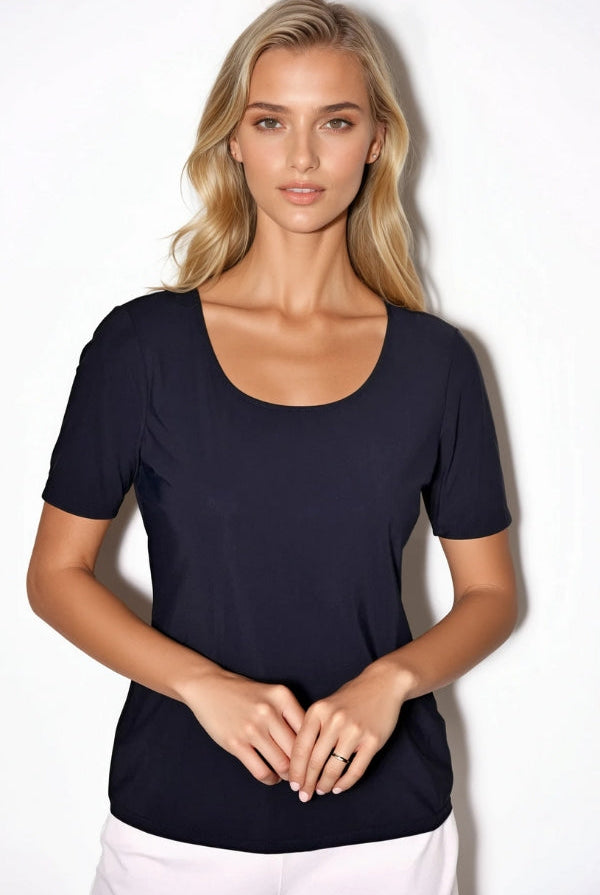 PAULA RYAN Scoop Neck Body Tee - Navy Microjersey - Paula Ryan