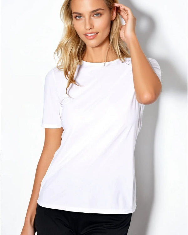 PAULA RYAN Crew Neck Layering Body Tee - Superfine Microjersey White - Paula Ryan