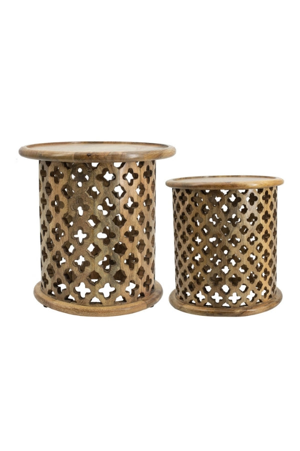 Mango Wood Carved Side Table Large - Magpie Style