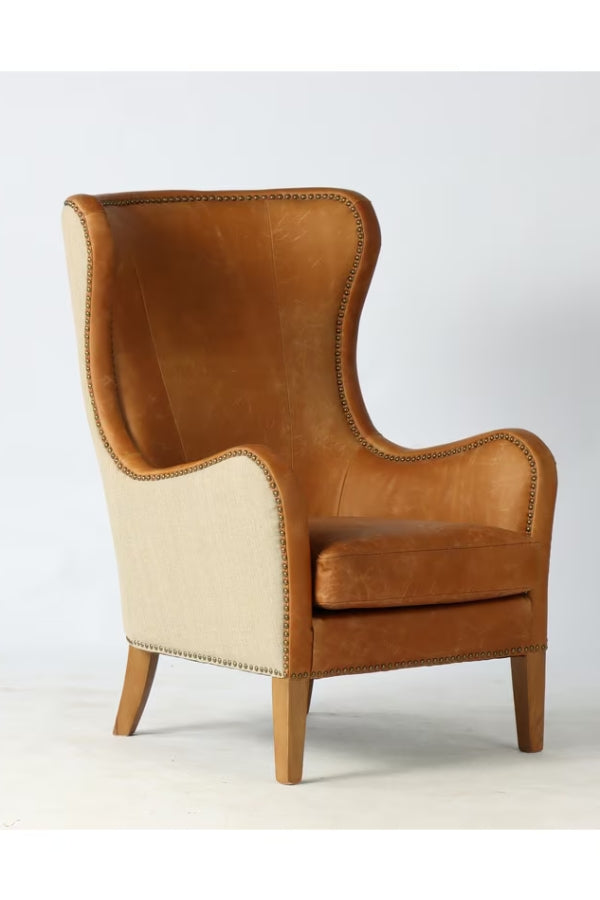 Tan Leather High Back Armchair - Magpie Style