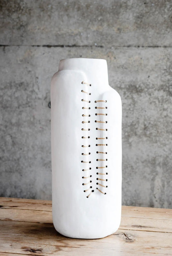 White Matt Threaded Vase - Magpie Style