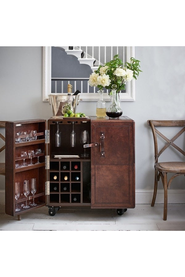 Leather Bar Cabinet - Chocolate Brown - Magpie Style