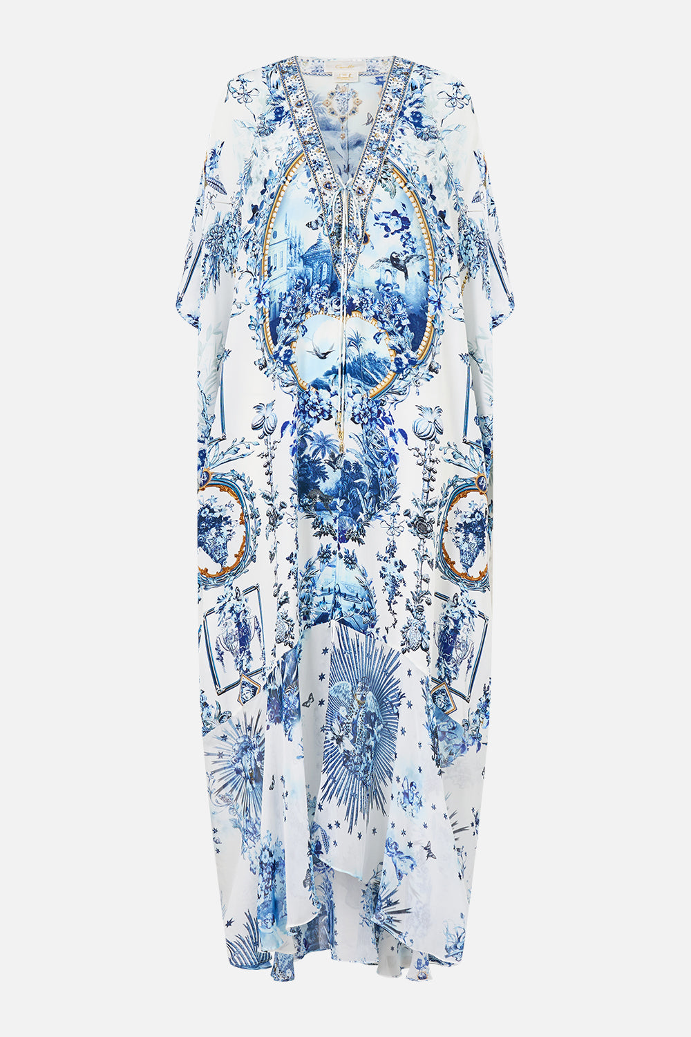 CAMILLA Lace Up Kaftan with Hem Ruffle - The Porcelain Parlour - view 3