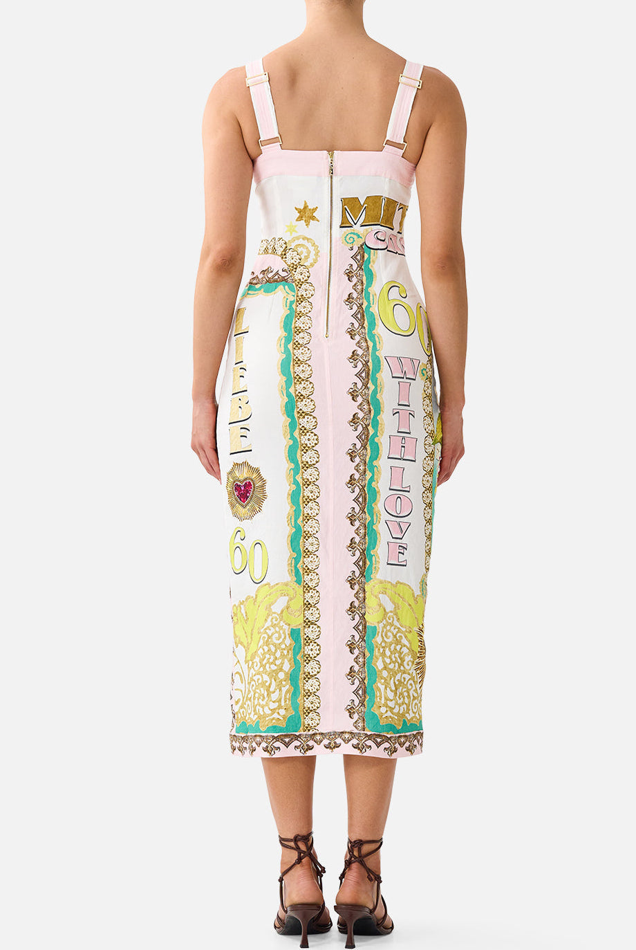 CAMILLA Form Fitted Midi Dress with Topstitching - Painted Prayers - view 2