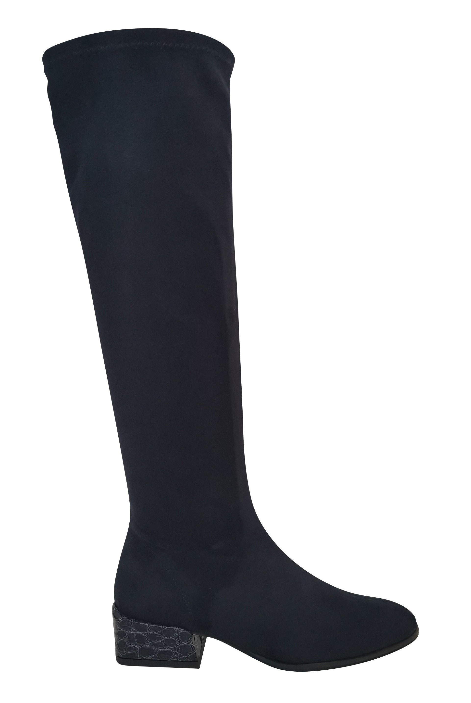 PAULA RYAN Croc-print Heel Stretch Knee High Boot - Black - Paula Ryan