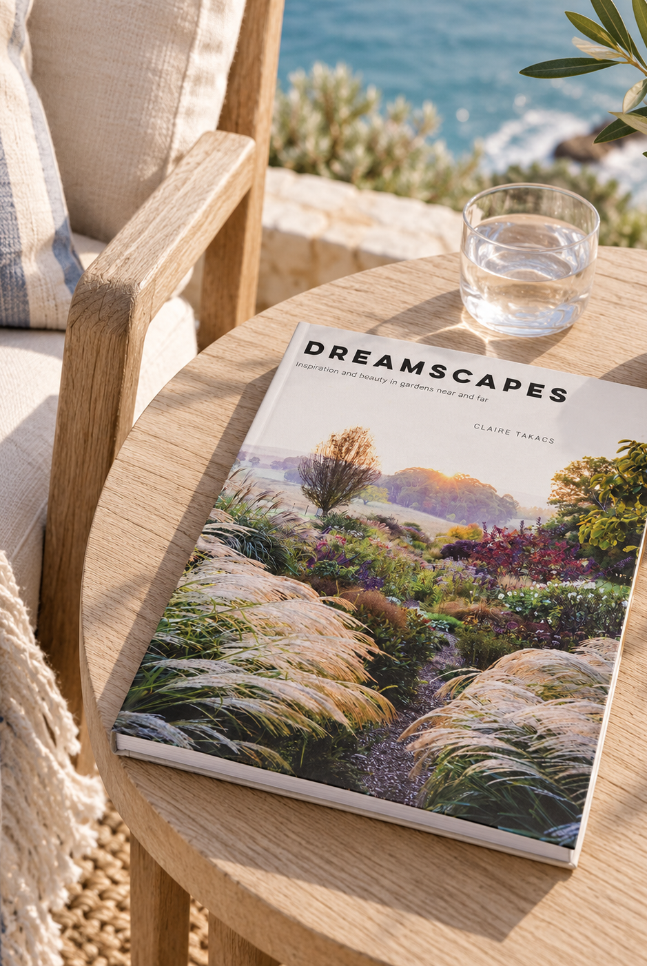 Dreamscapes garden book styled in a relaxed coastal reading corner