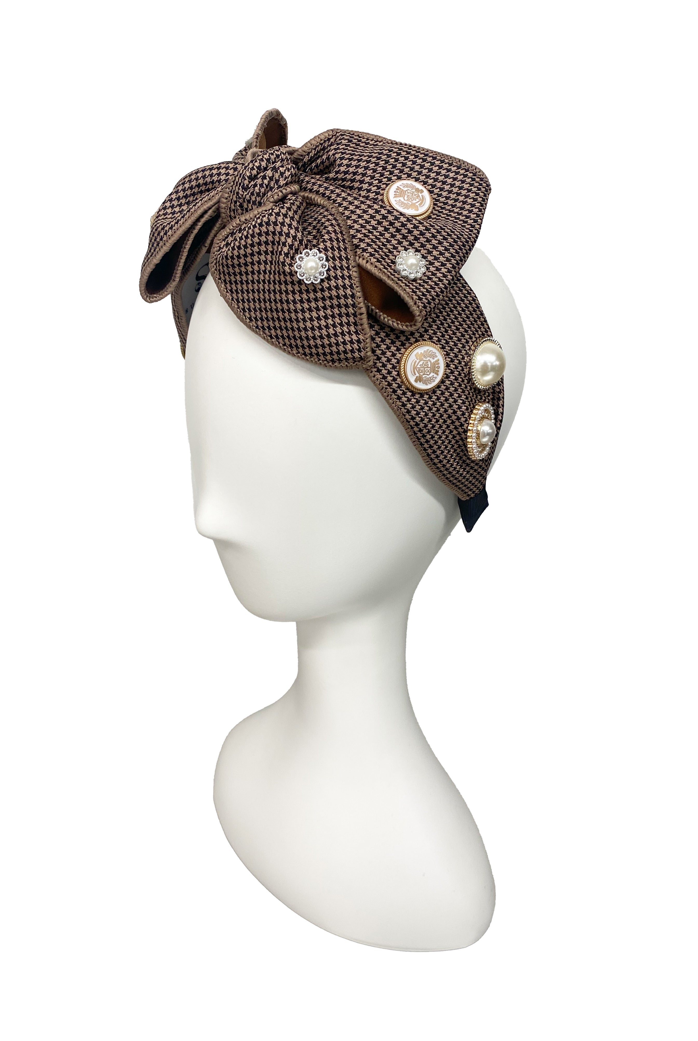 SEVENTH & FIGG Micro Houndstooth with Jeweled Bow Headband - Magpie Style