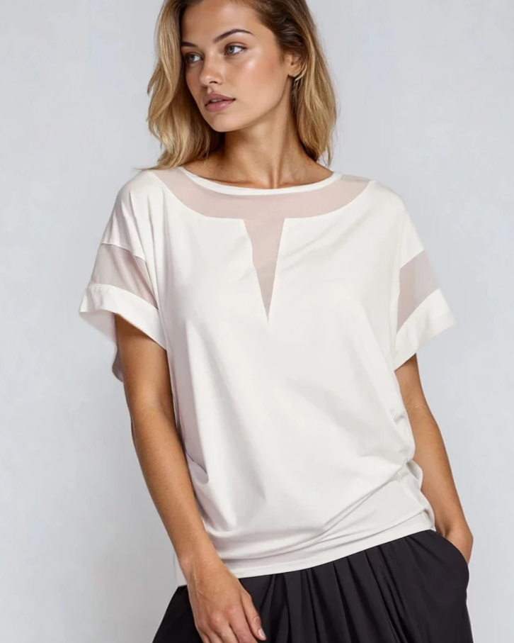 PAULA RYAN Mesh Insert Tee - Ecovero White - Paula Ryan