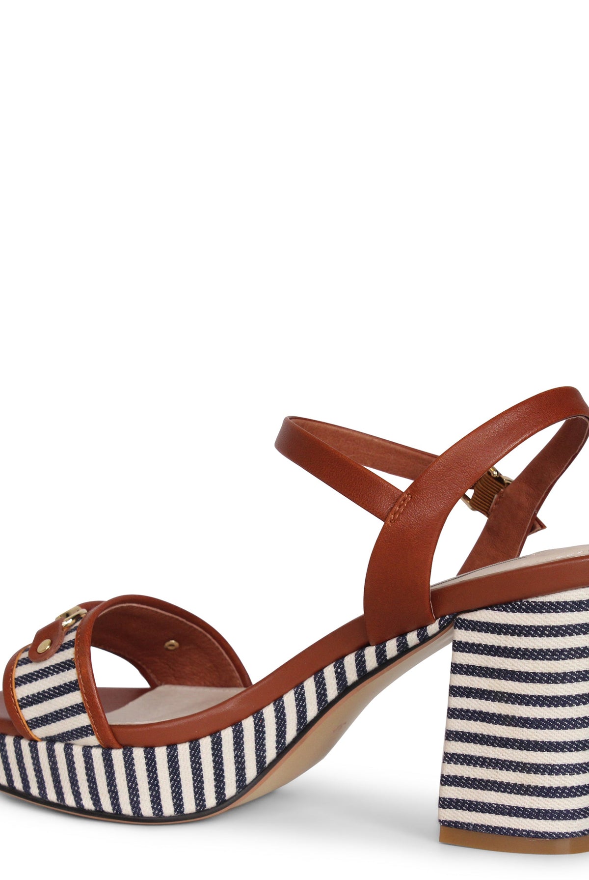 Kathryn Wilson Olivia Heel in Walnut Calf/Ink Stripe, back view