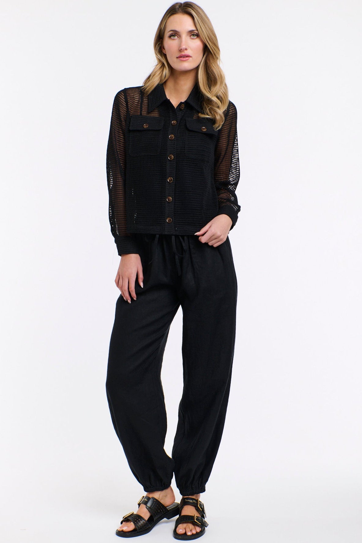 365 DAYS Leni Cuffed Linen Pants - Black, supplier photo 4