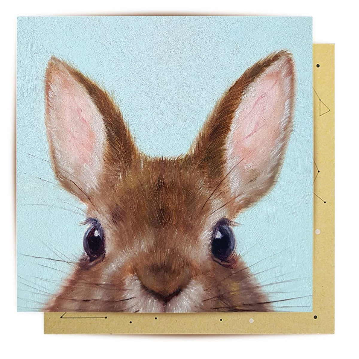 Little Bunny Card by La La Land, featuring a brown rabbit on a pale blue background