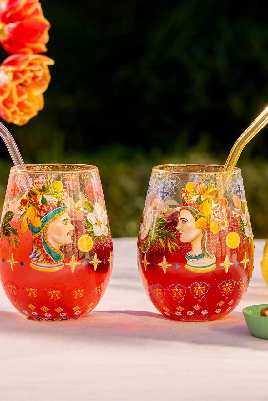 Another view of Italian Summer tumblers styled with drinks