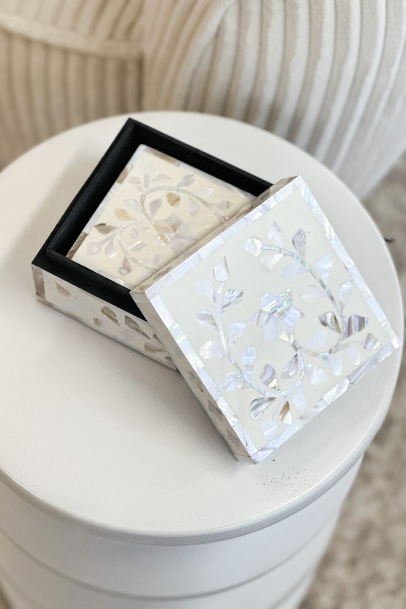 MAGPIE HOME Mother of Pearl Inlay Box + Coasters - Off White - Magpie Style