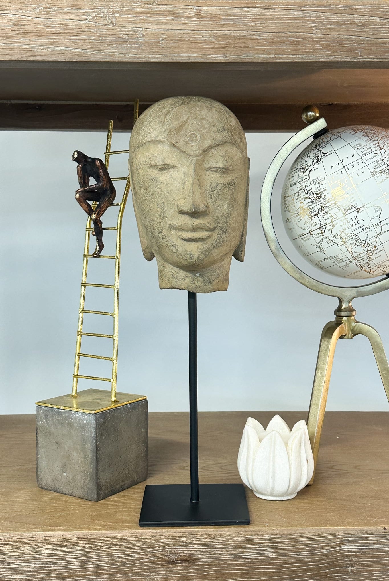 Hand Carved Stone Zen Buddha Head on Stand - Tall - Magpie Style