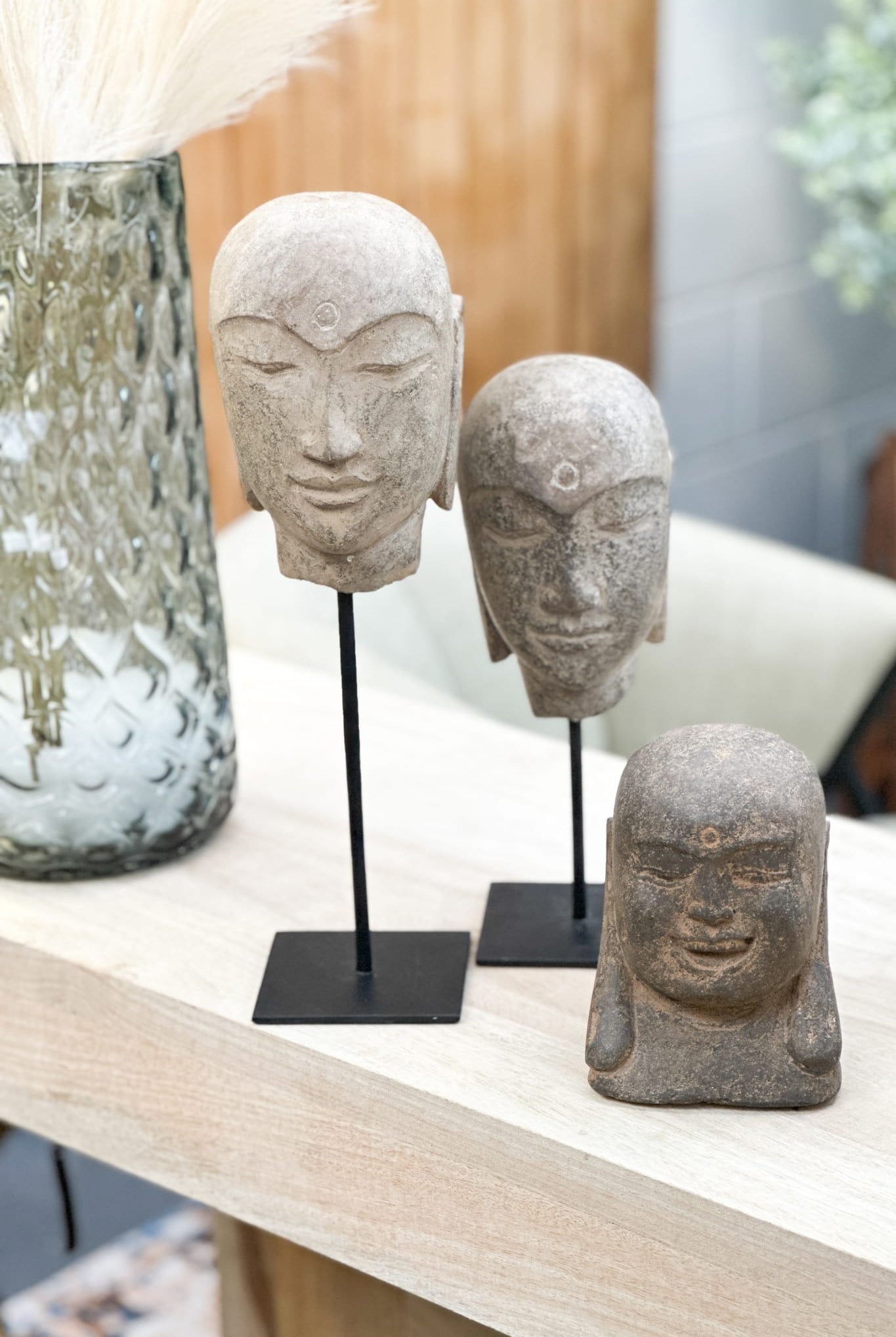 Hand Carved Stone Zen Buddha Head on Stand - Tall - Magpie Style