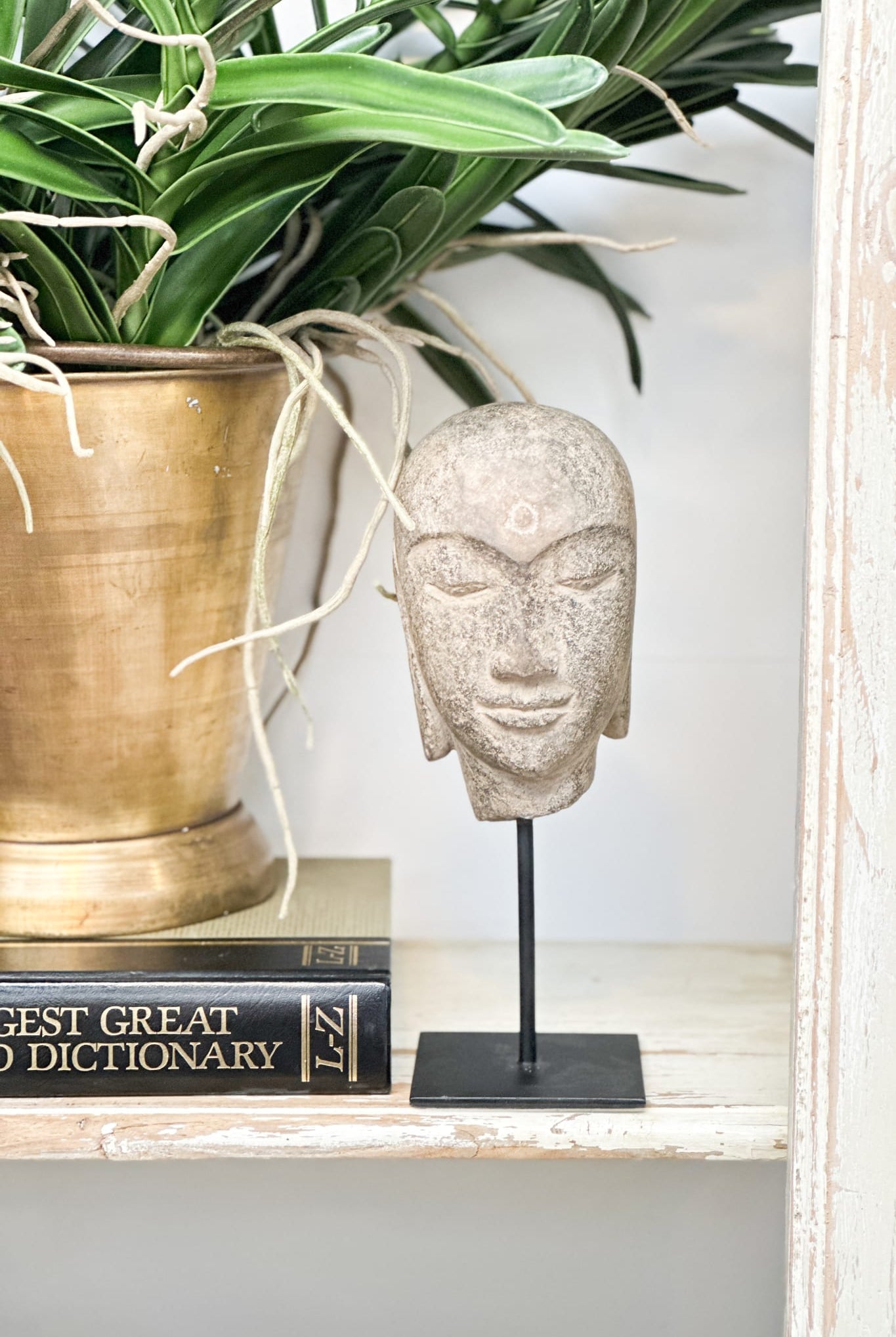 Hand Carved Stone Zen Buddha Head on Stand - Medium - Magpie Style