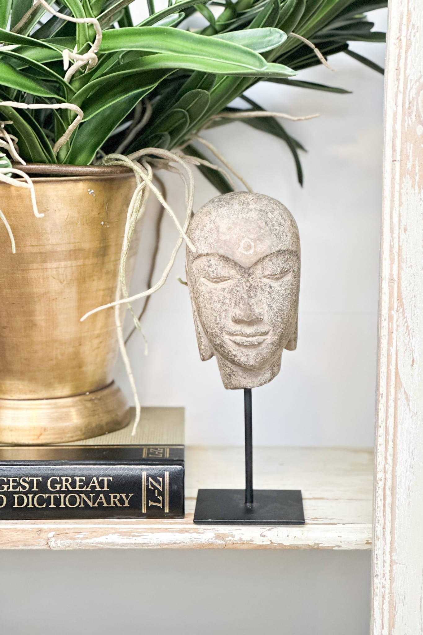 Hand Carved Stone Zen Buddha Head on Stand - Medium - Magpie Style