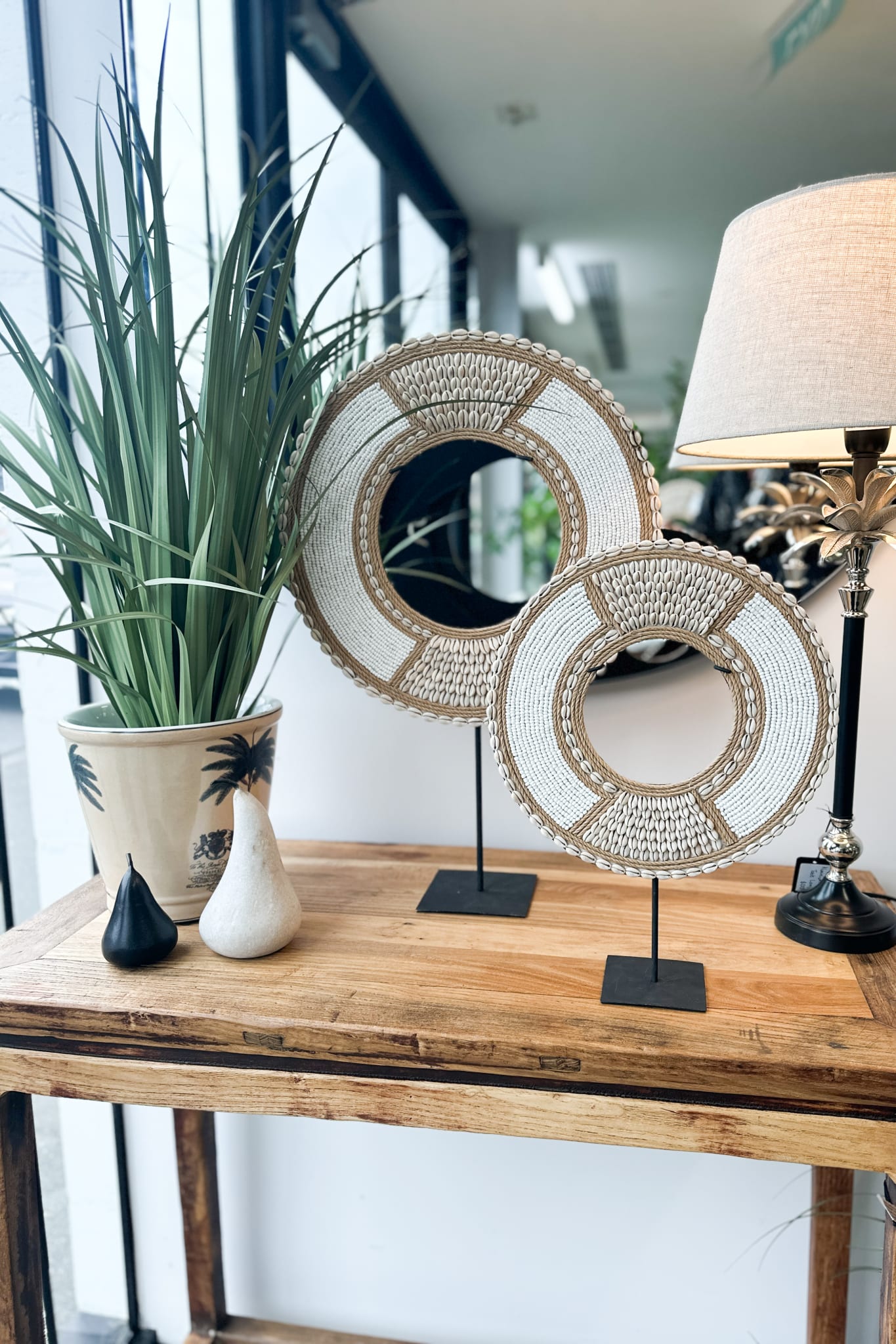 Tribal Beaded Cowrie Shell Disc on Stand - Small - Magpie Style