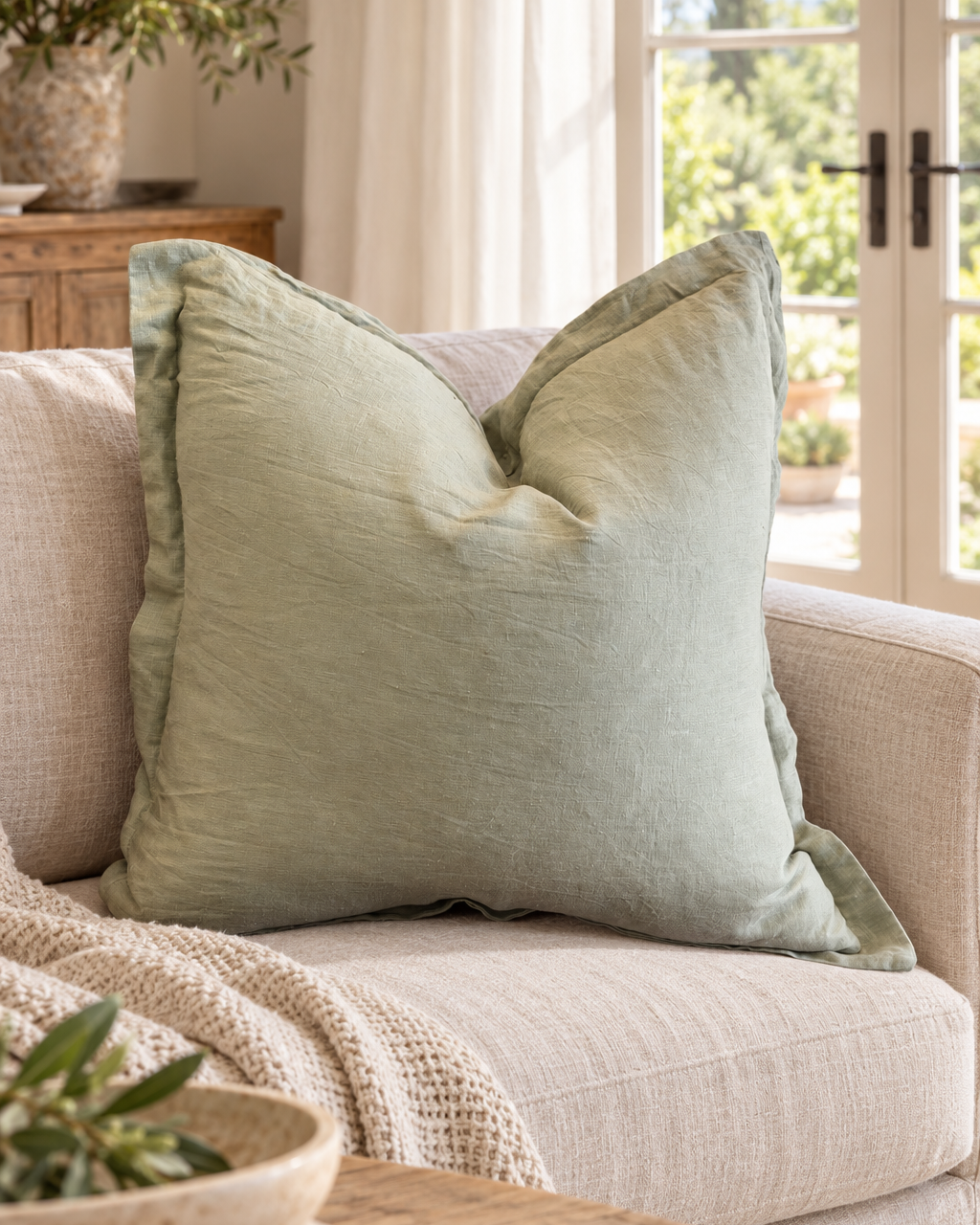 Soft Washed Linen Cushion - Sage - Magpie Style