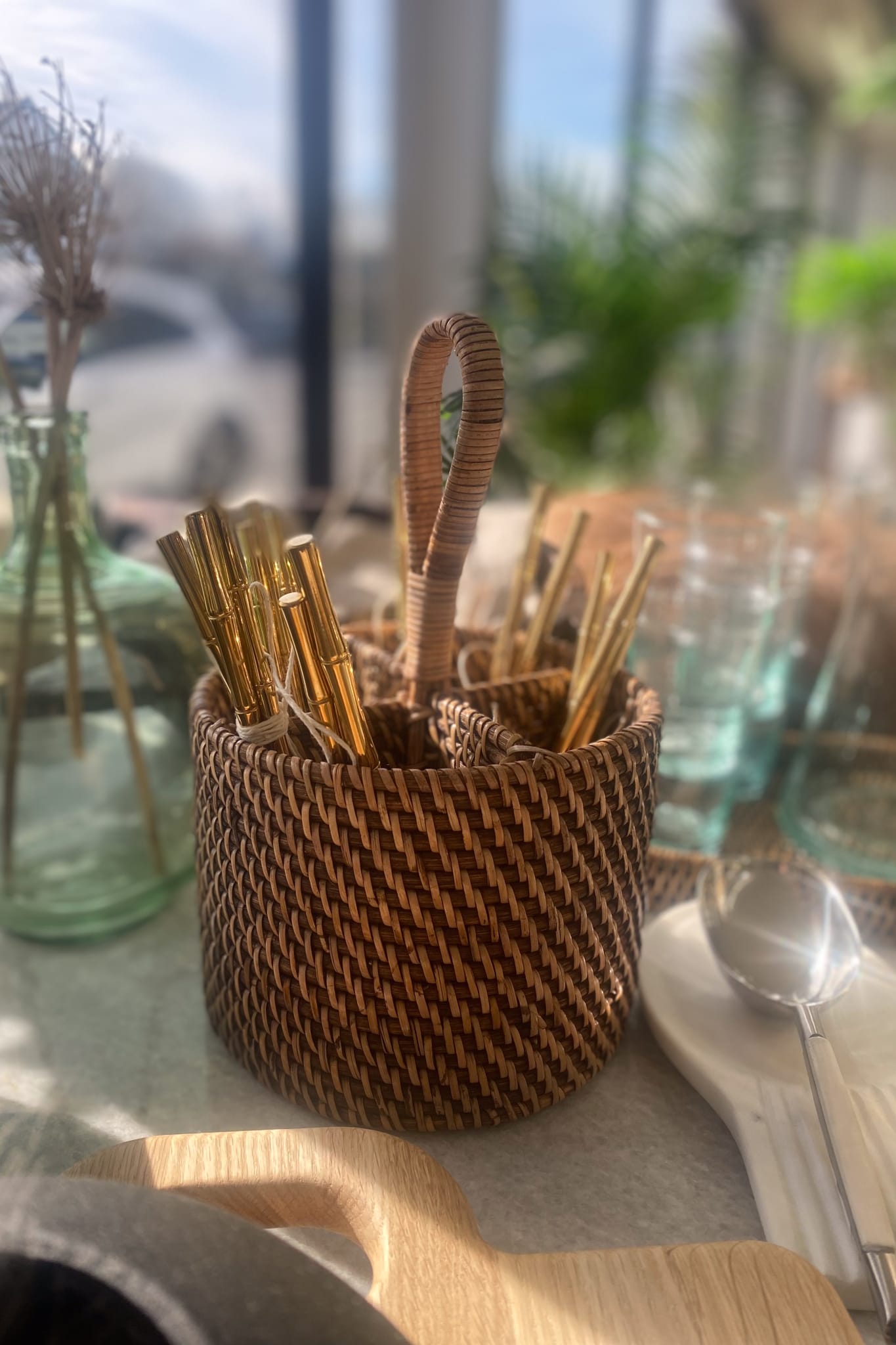 Light Natural Rattan Cutlery Holder - Magpie Style