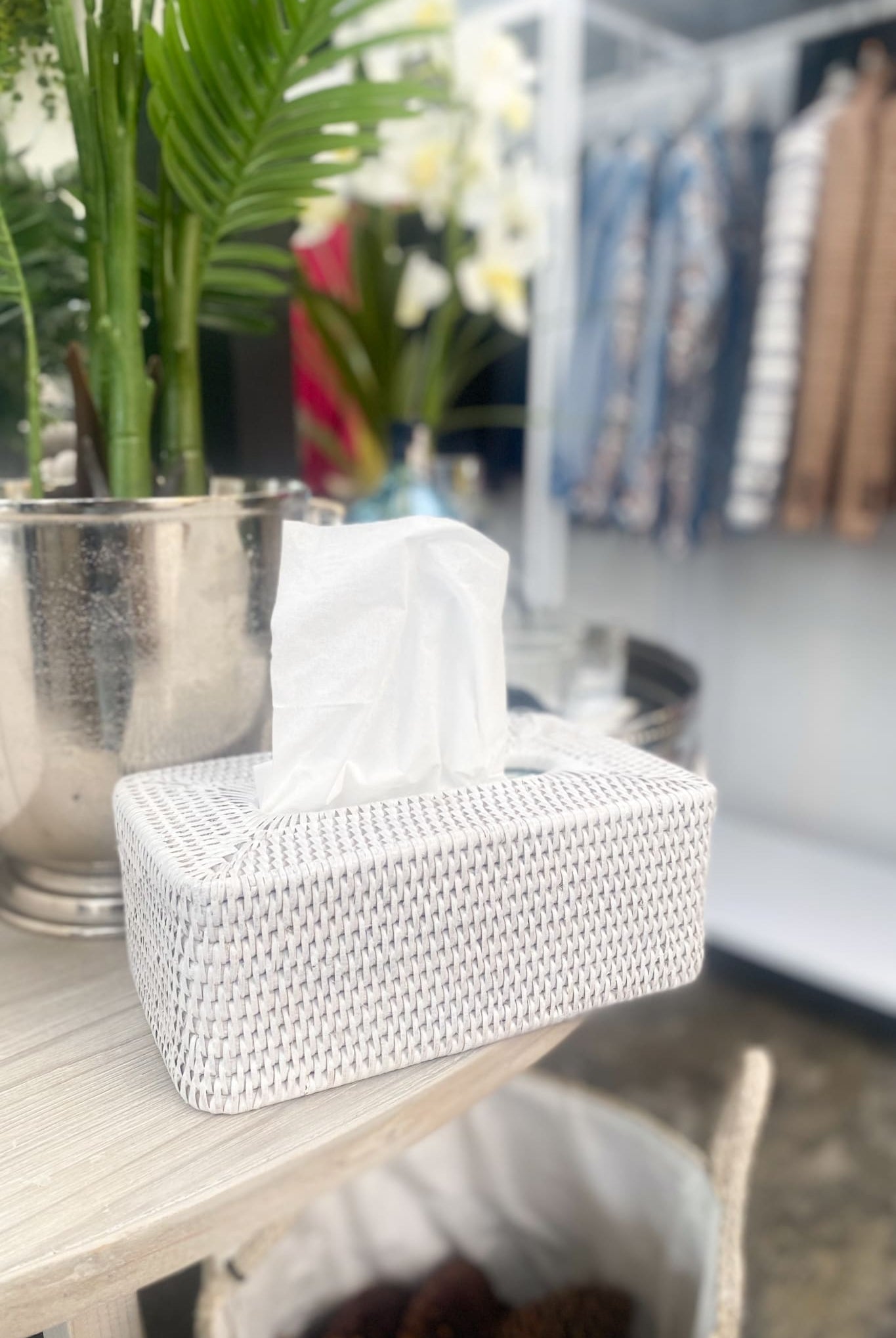 Geneva White Rattan Rectangle Tissue box - Magpie Style
