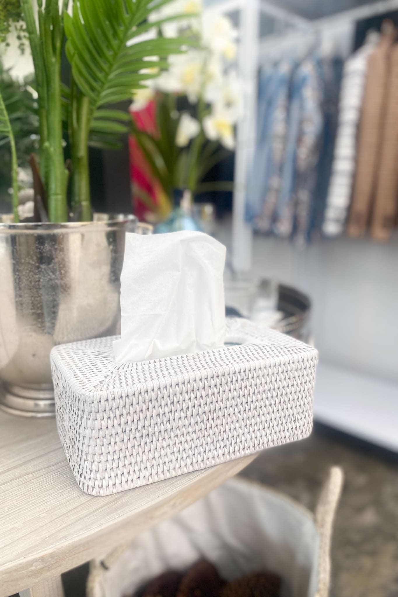 Geneva White Rattan Rectangle Tissue box - Magpie Style