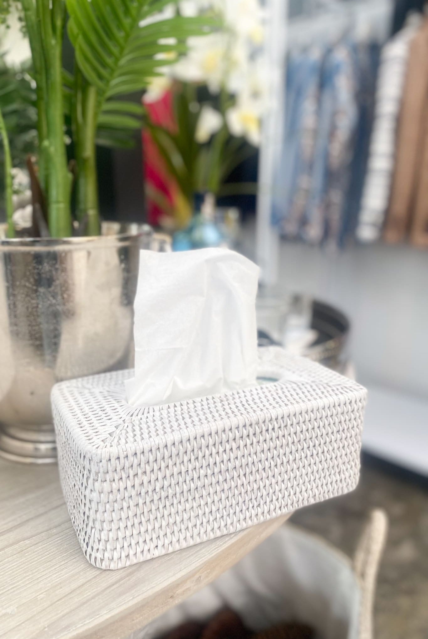 Geneva White Rattan Rectangle Tissue box - Magpie Style