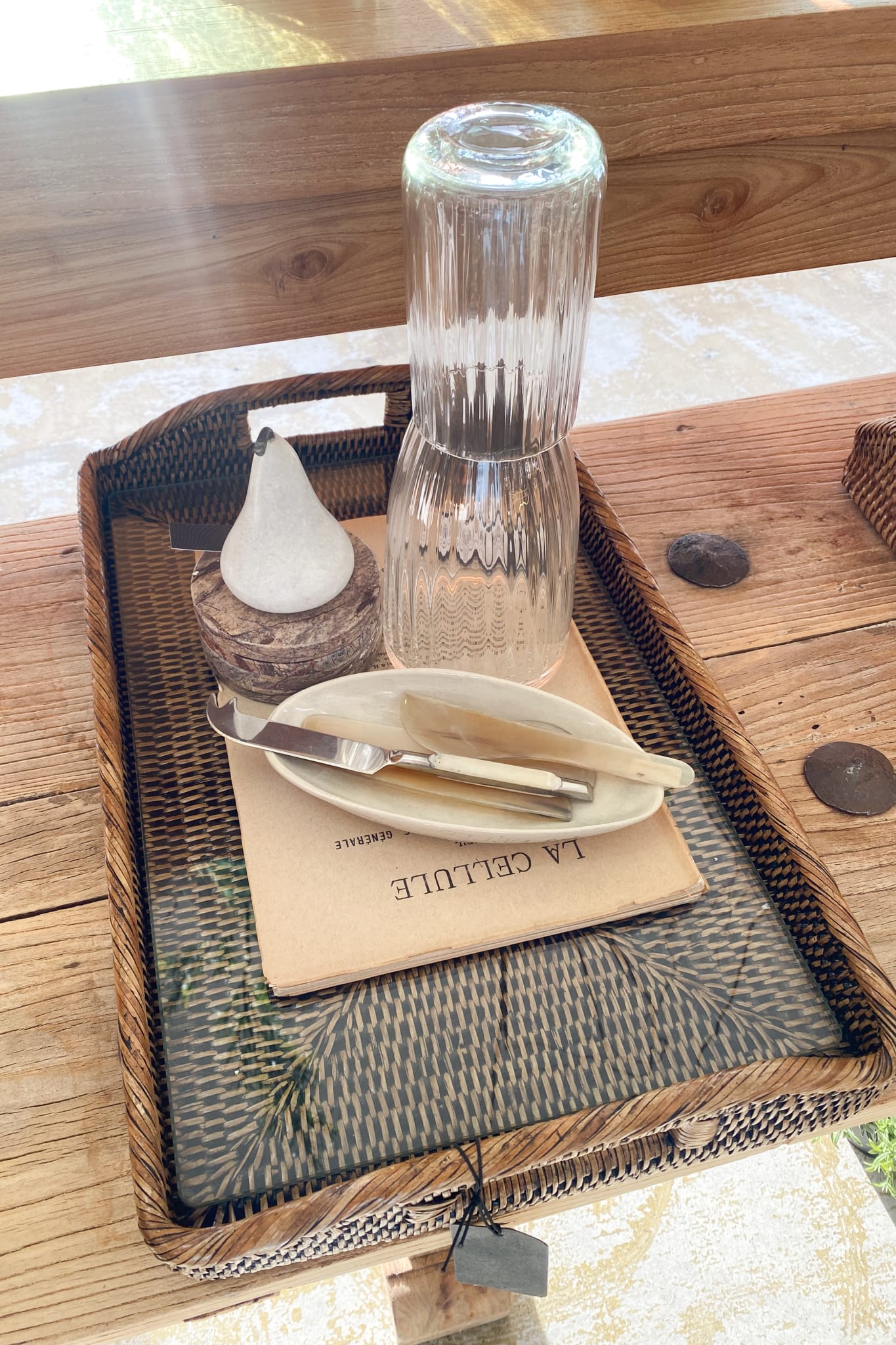 Rattan Glass Tray with Handles - Medium - Magpie Style