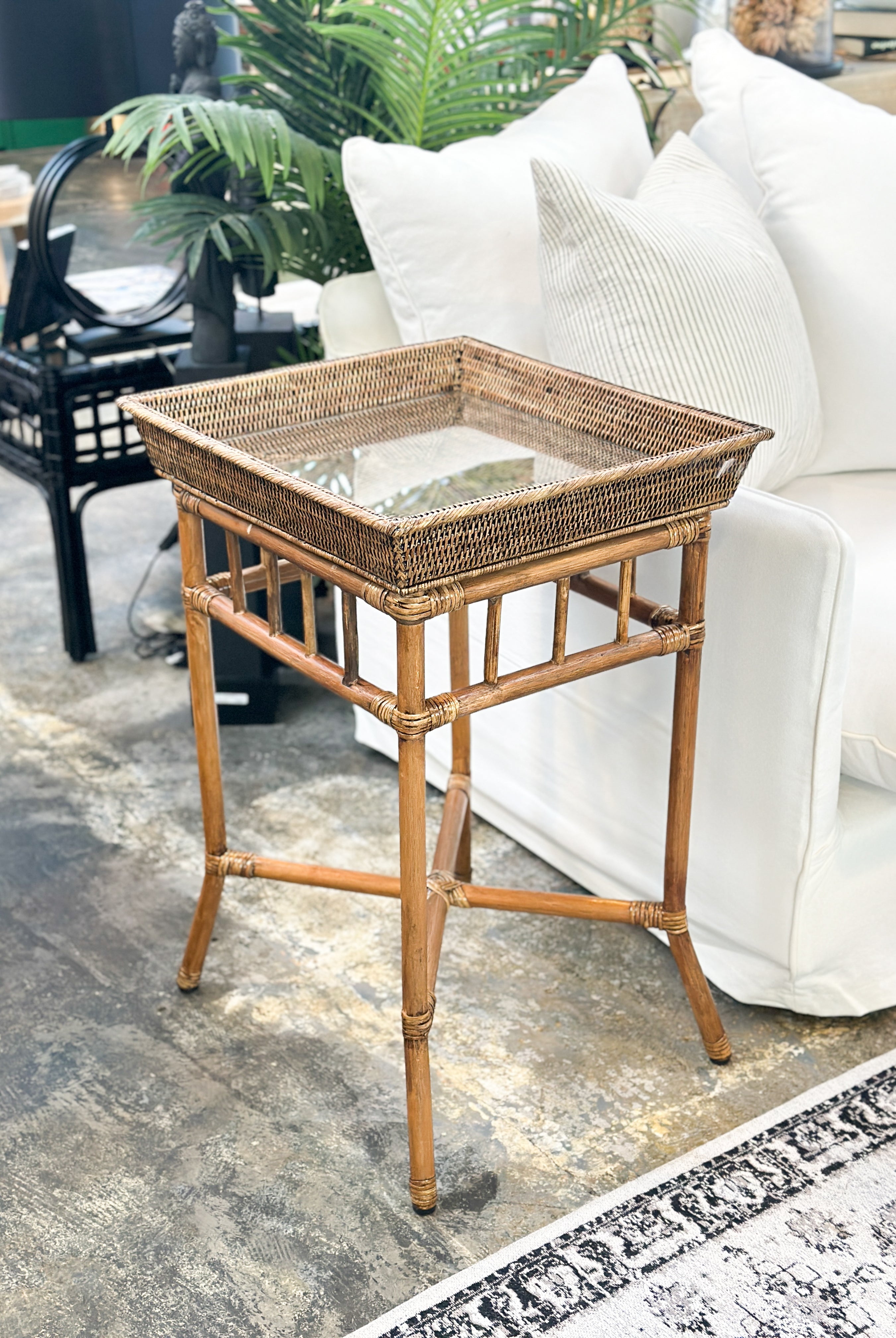 Mandalay Side Table with Glass - Antique Brown - Magpie Style