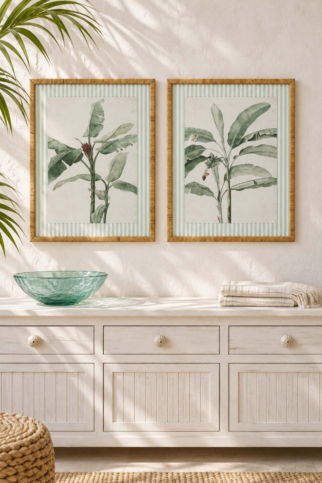 Striped Banana Blossom and Palm Studies styled together