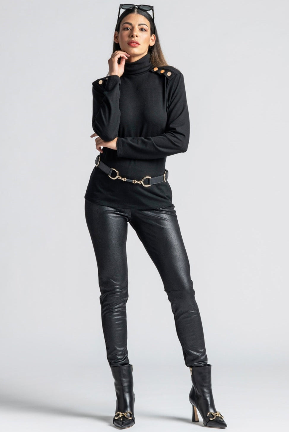 PAULA RYAN Metal Trimmed Leather Belt - Black/Gold - Paula Ryan