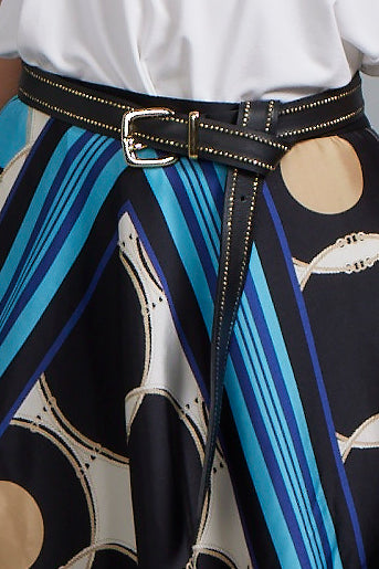 PAULA RYAN Skinny Studs Belt - Black/Light Gold - Paula Ryan