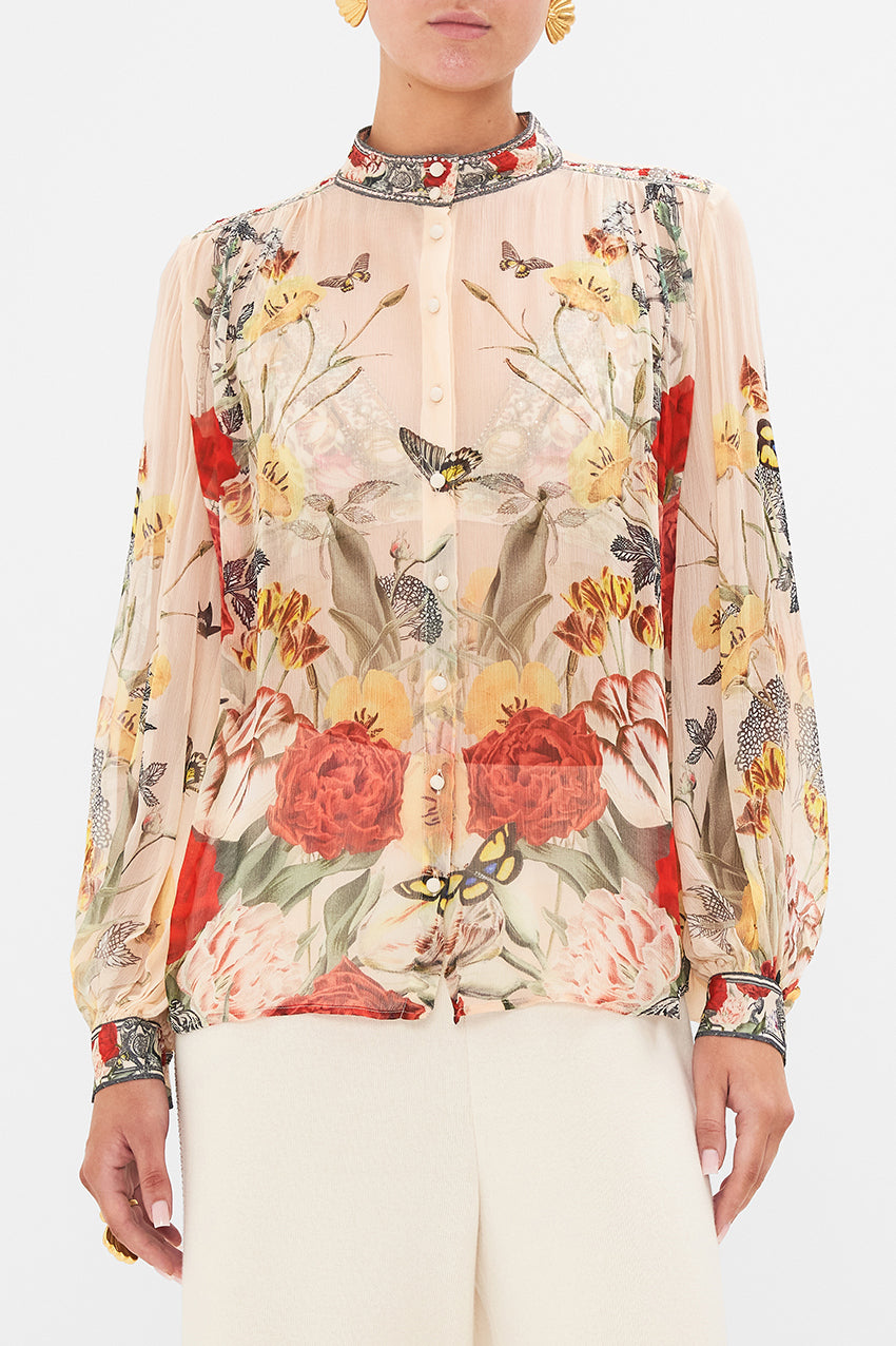 CAMILLA - High Neck Button through Blouse Etched into Eternity - Magpie Style