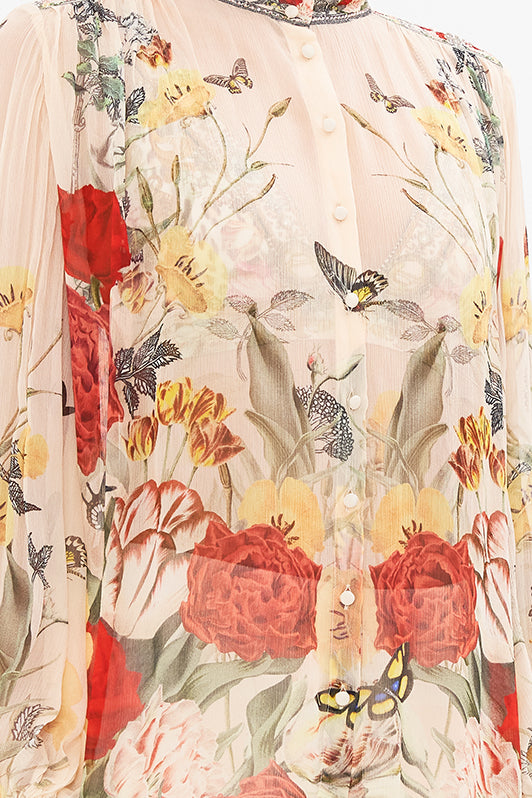 CAMILLA - High Neck Button through Blouse Etched into Eternity - Magpie Style