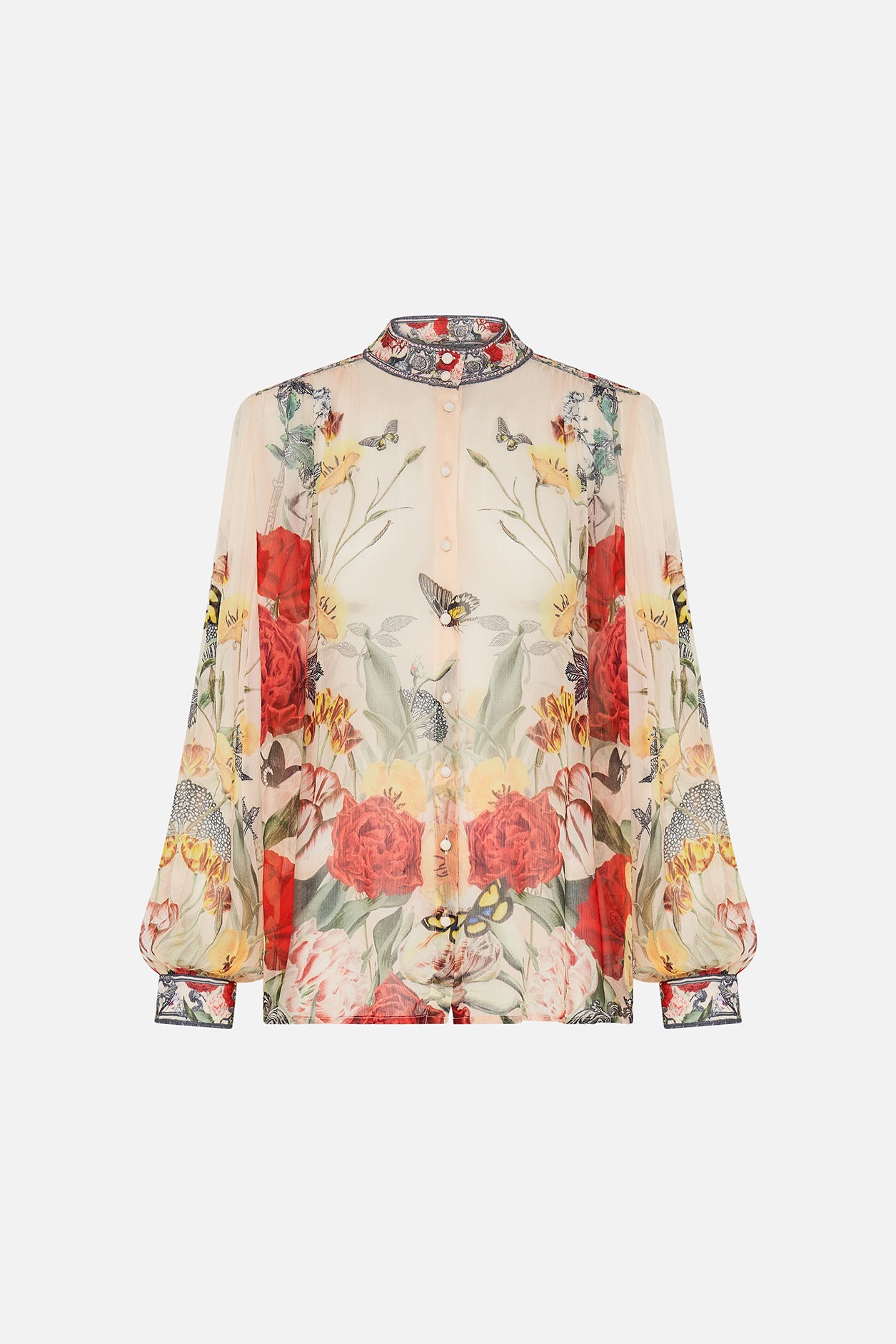 CAMILLA - High Neck Button through Blouse Etched into Eternity - Magpie Style