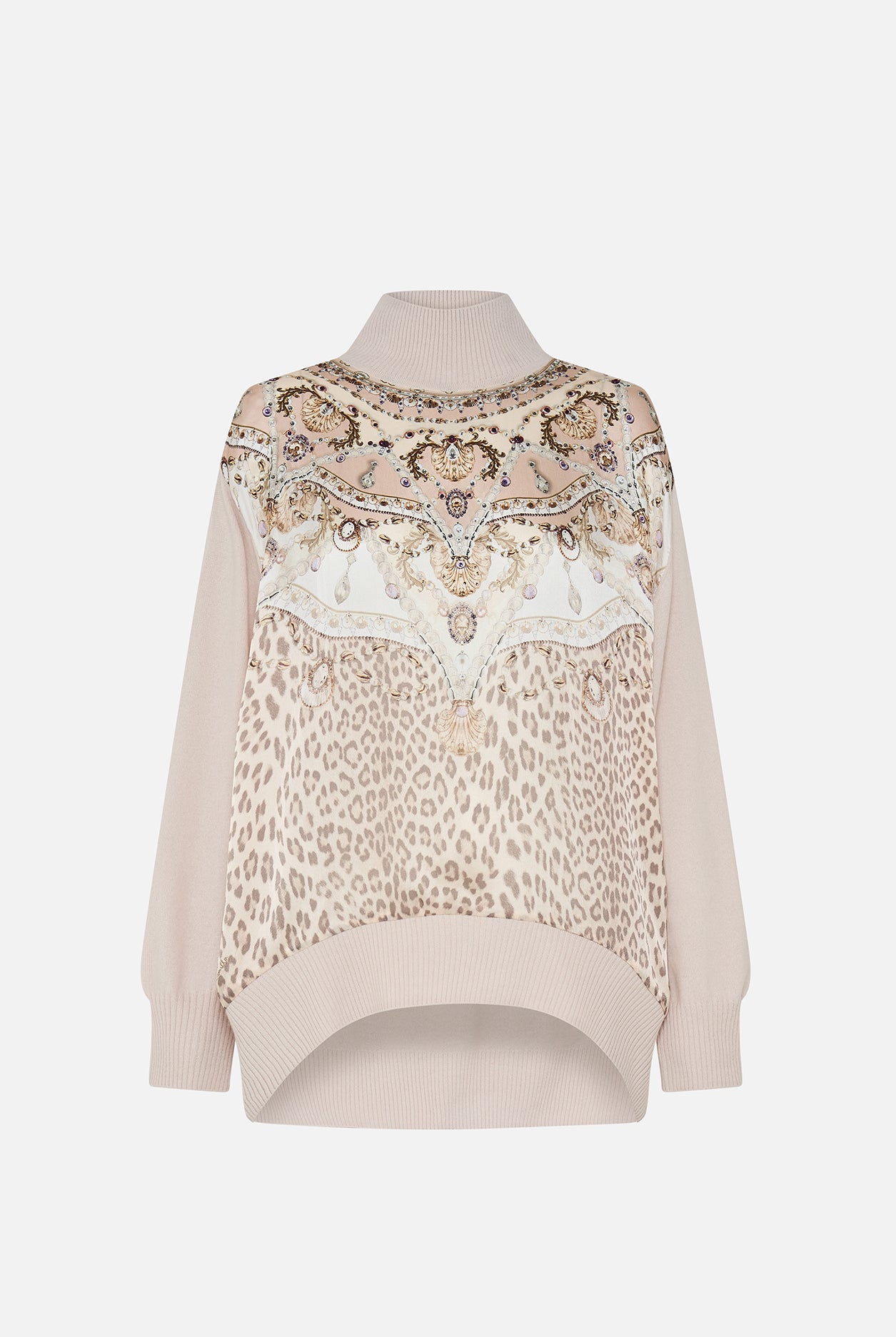 CAMILLA - Silk Front Turtle Neck Knit Grotto Goddess - Magpie Style