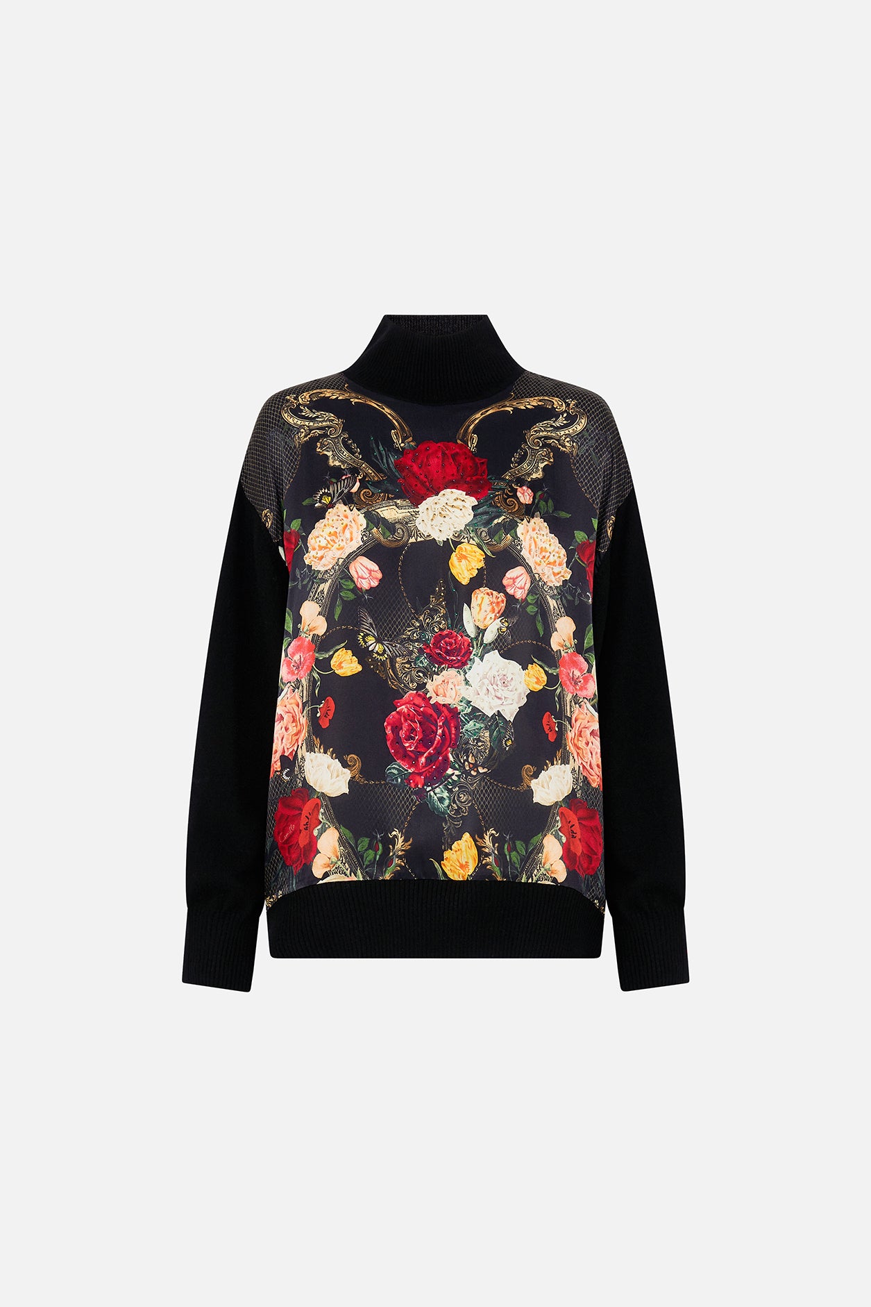 CAMILLA - Silk Front Turtle Neck Knit Magic in the Manuscripts - Magpie Style
