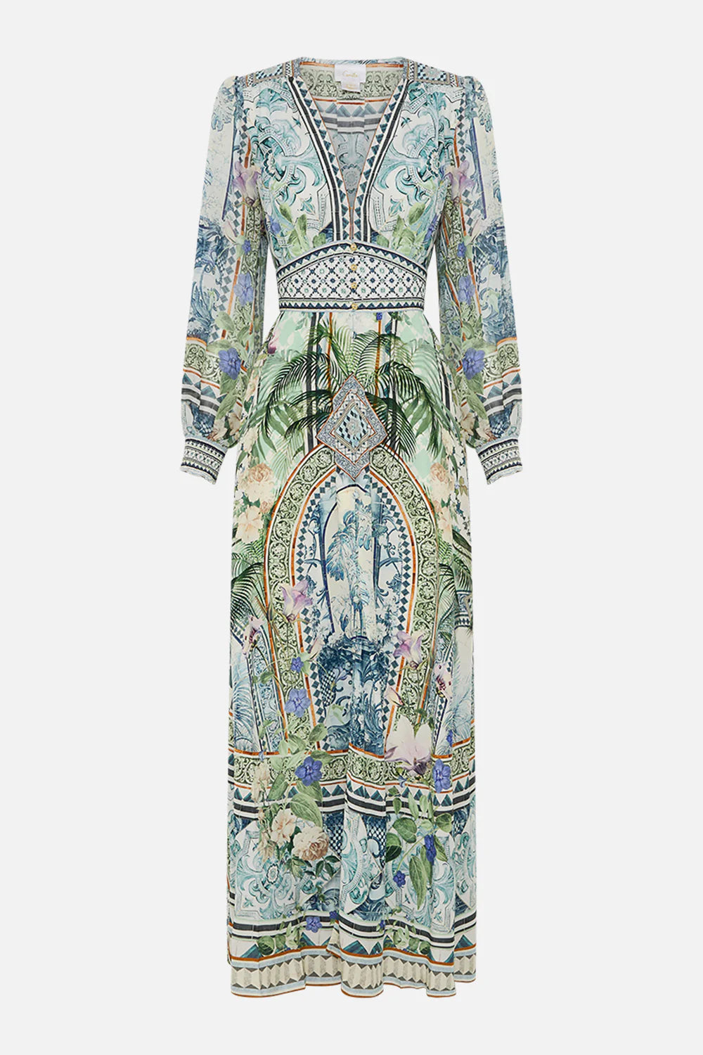 CAMILLA Button Dress with Shaped Waistband - Jardim Party - Magpie Style